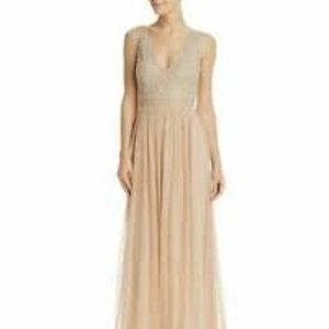 Adrianna Papell champagne gold beaded maxi dress